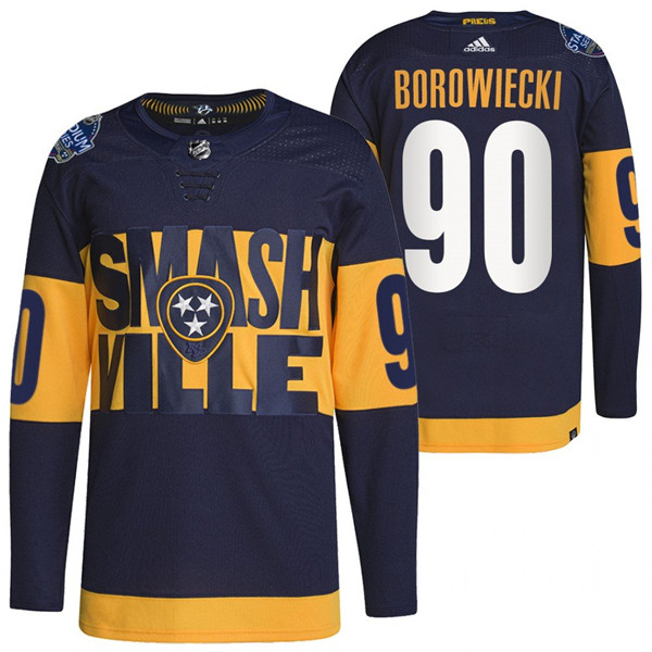 Personalized Men’s Nashville Predators #90 Mark Borowiecki 2022 Navy Stadium Series Breakaway Player Stitched Jersey