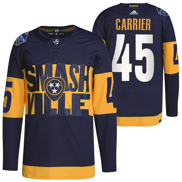 Personalized Men’s Nashville Predators #45 Alexandre Carrier 2022 Navy Stadium Series Breakaway Player Stitched Jersey