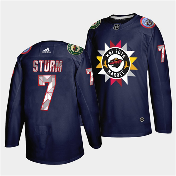 Personalized Men’s Minnesota Wild #7 Nico Sturm 2021 22 Navy Native American Heritage Day Stitched Jersey