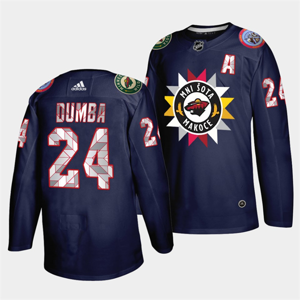 Personalized Men’s Minnesota Wild #24 Matt Dumba 2021 22 Navy Native American Heritage Day Stitched Jersey