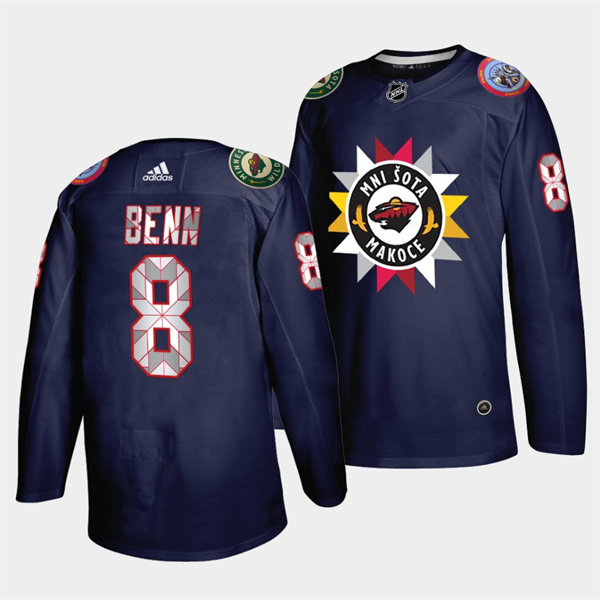 Personalized Men’s Minnesota Wild #8 Jordie Benn 2021 22 Navy Native American Heritage Day Stitched Jersey