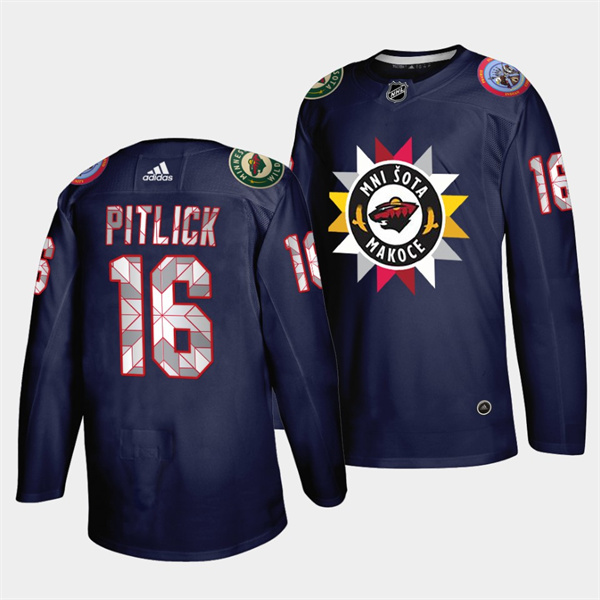 Personalized Men’s Minnesota Wild #16 Rem Pitlick 2021 22 Navy Native American Heritage Day Stitched Jersey