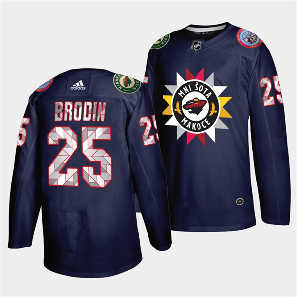 Personalized Men’s Minnesota Wild #25 Jonas Brodin 2021 22 Navy Native American Heritage Day Stitched Jersey