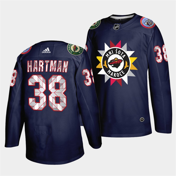 Personalized Men’s Minnesota Wild #38 Ryan Hartman 2021 22 Navy Native American Heritage Day Stitched Jersey