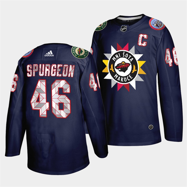 Personalized Men’s Minnesota Wild #46 Jared Spurgeon 2021 22 Navy Native American Heritage Day Stitched Jersey