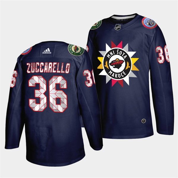 Personalized Men’s Minnesota Wild #36 Mats Zuccarello 2021 22 Navy Native American Heritage Day Stitched Jersey