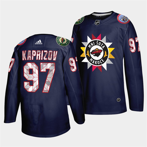 Personalized Men’s Minnesota Wild #97 Kirill Kaprizov 2021 22 Navy Native American Heritage Day Stitched Jersey