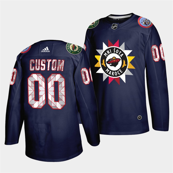 Personalized Men’s Minnesota Wild ACTIVE PLAYER 2021 22 Navy Native American Heritage Day Stitched Jersey