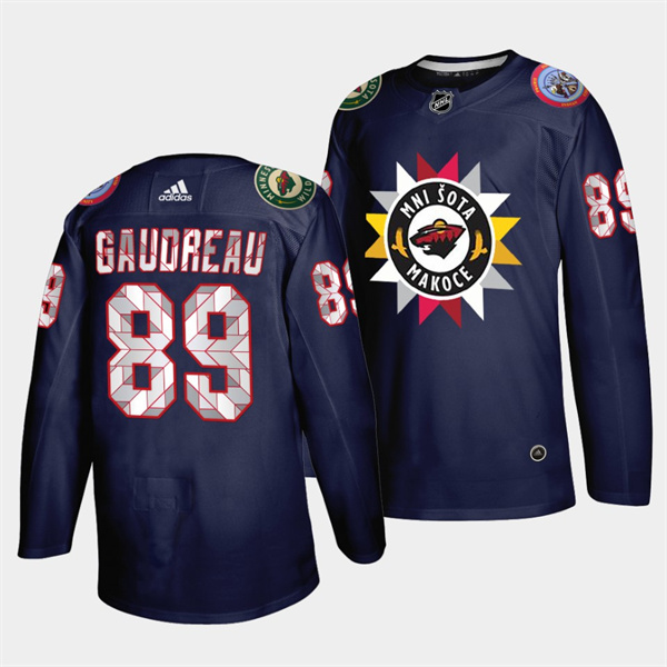 Personalized Men’s Minnesota Wild #89 Frederick Gaudreau 2021 22 Navy Native American Heritage Day Stitched Jersey