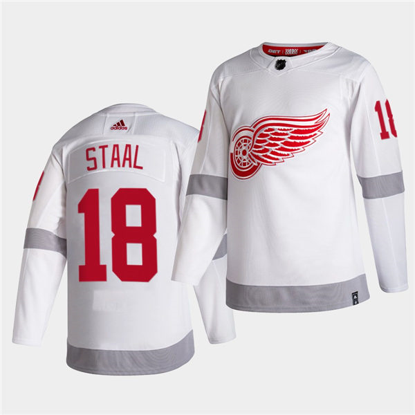 Personalized Men’s Detroit Red Wings #18 Marc Staal White 2020-21 Reverse Retro Stitched Jersey