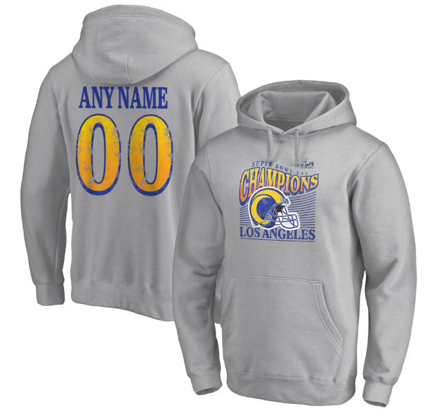 Personalized Men’s Los Angeles Rams 2022 Gray Super Bowl LVI Champions Personalized Retro Pullover Hoodie