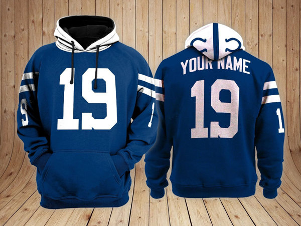 Personalized Men’s Indianapolis Colts ACTIVE PLAYER Blue Performance Pullover Hoodie