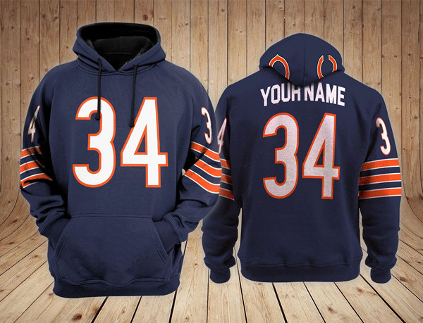 Personalized Men’s Chicago Bears ACTIVE PLAYER Navy Performance Pullover Hoodie