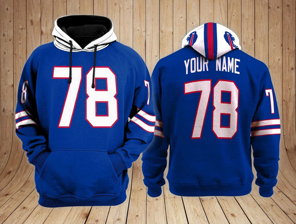 Personalized Men’s Buffalo Bills ACTIVE PLAYER Blue Performance Pullover Hoodie