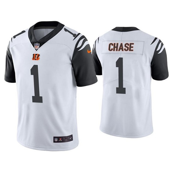 Personalized Men’s Cincinnati Bengals #1 Ja’Marr Chase White Color Rush Stitched Jersey