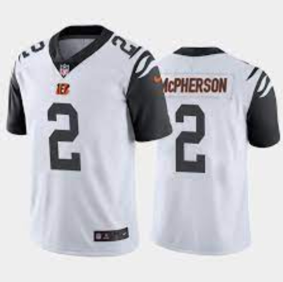 Personalized Men’s Cincinnati Bengals #2 Evan McPherson White Color Rush Stitched Jersey