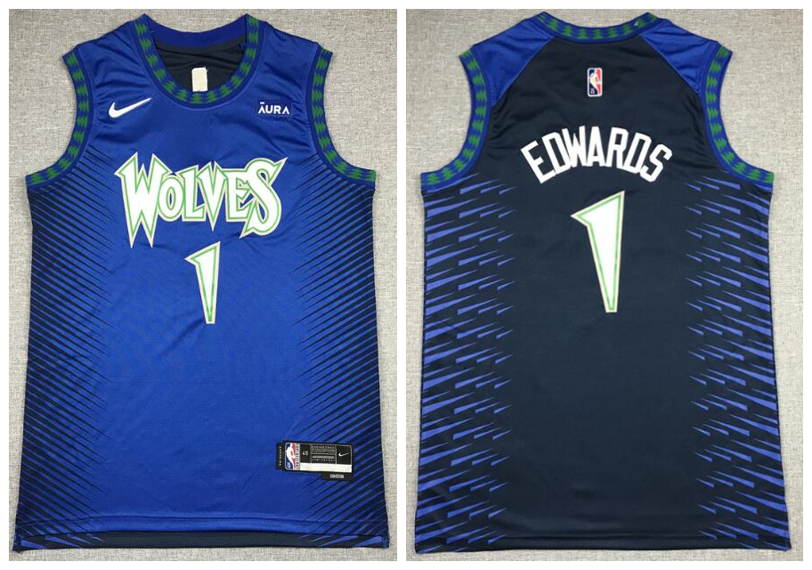 Personalized Timberwolves 1 Anthony Edwards Navy 2021-22 City Edition Swingman Jersey
