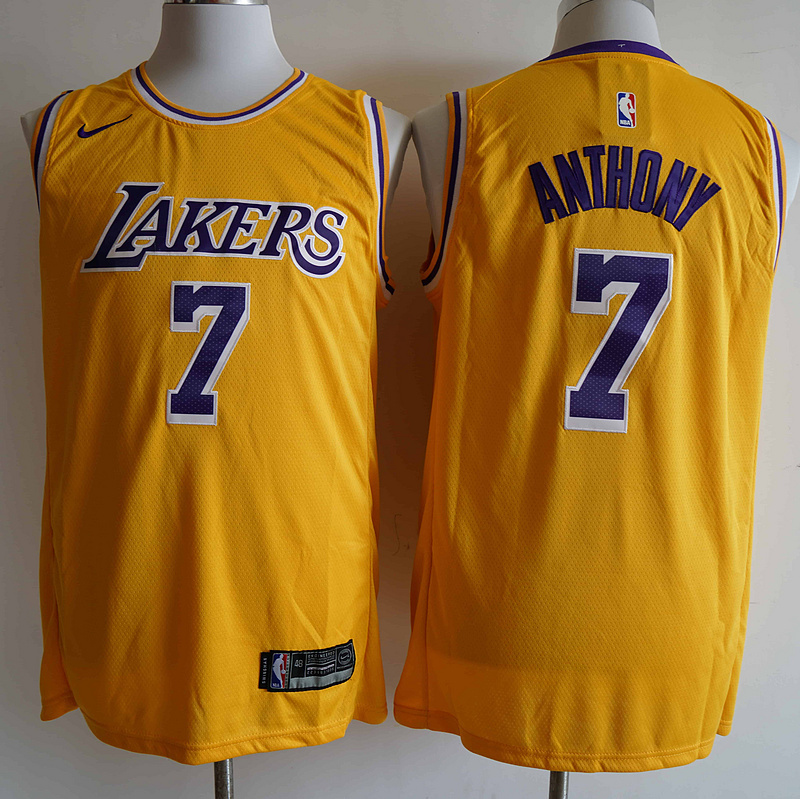 Personalized Lakers 7 Carmelo Anthony Yellow Diamond 75th Anniversary Swingman Jersey