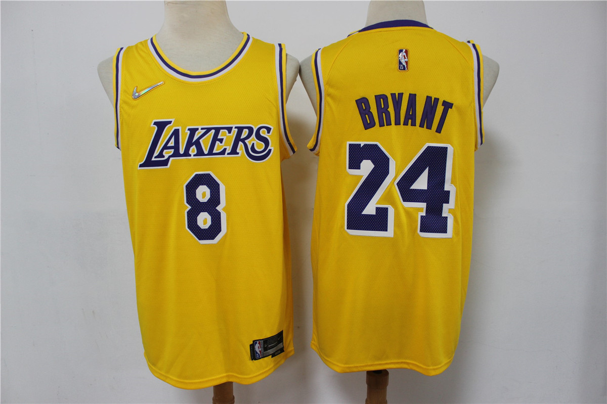 Personalized Lakers 8 & 24 Kobe Bryant Yellow Diamond 75th Anniversary Swingman Jersey