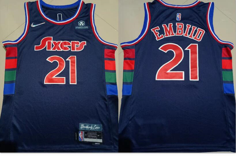 Personalized 76ers 21 Joel Embiid Navy Diamond 75th Anniversary City Edition Swingman Jersey