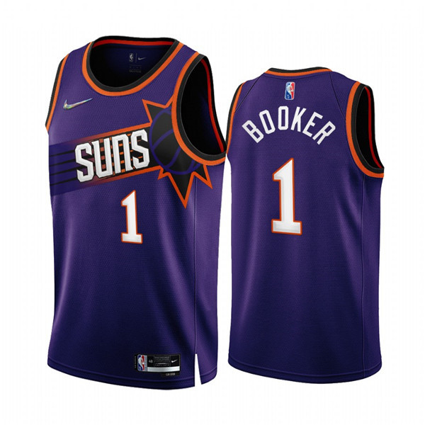 Personalized Men’s Phoenix Suns #1 Devin Booker 2022 23 Purple 75th Anniversary Icon Edition Stitched Jersey