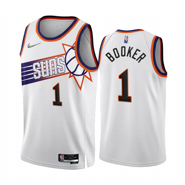 Personalized Men’s Phoenix Suns #1 Devin Booker 2022 23 White 75th Anniversary Association Edition Stitched Jersey