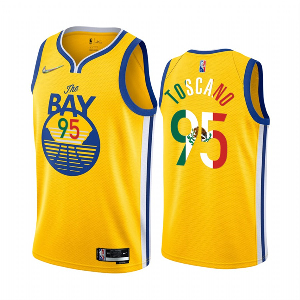 Personalized Men’s Golden State Warriors #95 Juan Toscano-Anderson 2022 Gold Special Mexico Statement Edition Stitched Jersey