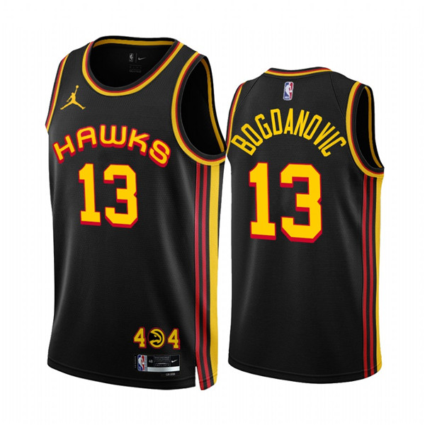 Personalized Men’s Atlanta Hawks #13 Bogdan Bogdanovic 2022 23 Black Statement Edition Stitched Jersey