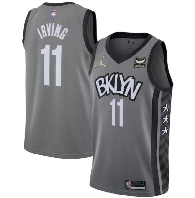 Personalized Men’s Brooklyn Nets #11 Kyrie Irving Grey 75th Anniversary With Webull Patch Stitched Jersey