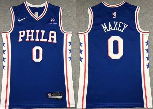 Personalized Men’s Philadelphia 76ers #0 Tyrese Maxey Royal 75th Anniversary Icon Edition Swingman Stitched Jersey