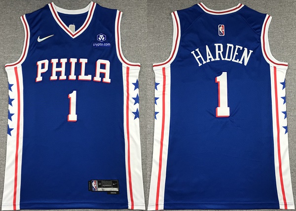 Personalized Men’s Philadelphia 76ers #1 James Harden Royal 75th Anniversary Icon Edition Swingman Stitched Jersey