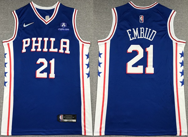 Personalized Men’s Philadelphia 76ers #21 Joel Embiid Royal 75th Anniversary Icon Edition Swingman Stitched Jersey