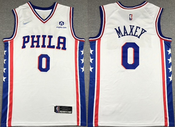 Personalized Men’s Philadelphia 76ers #0 Tyrese Maxey White 75th Anniversary Association Edition Swingman Stitched Jersey