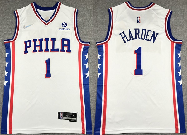 Personalized Men’s Philadelphia 76ers #1 James Harden White 75th Anniversary Association Edition Swingman Stitched Jersey