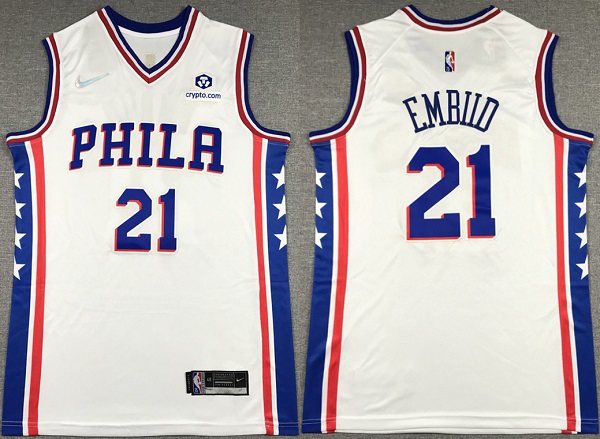 Personalized Men’s Philadelphia 76ers #21 Joel Embiid White 75th Anniversary Association Edition Swingman Stitched Jersey