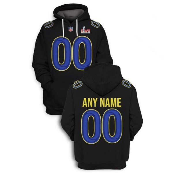 Personalized Men’s Los Angeles Rams 2021 Black Super Bowl LVI Pullover Hoodie