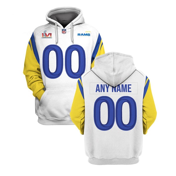 Personalized Men’s Los Angeles Rams 2021 White Super Bowl LVI Pullover Hoodie