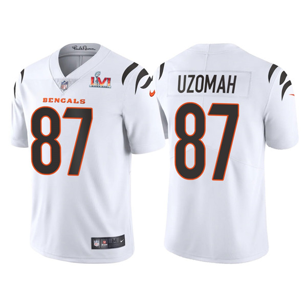 Personalized Men’s Cincinnati Bengals #87 C.J. Uzomah 2022 White Super Bowl LVI Limited Stitched Jersey