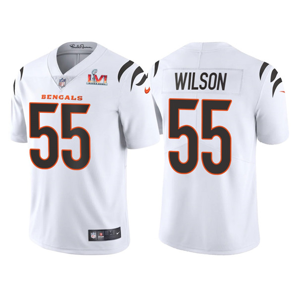 Personalized Men’s Cincinnati Bengals #55 Logan Wilson 2022 White Super Bowl LVI Limited Stitched Jersey
