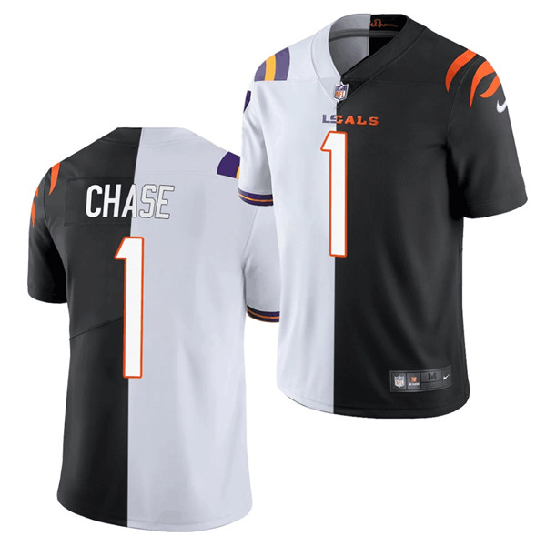 Personalized Men’s Cincinnati Bengalsized 2021 Black White Split Limited Stitched Jersey