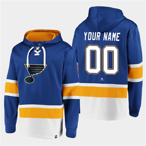 Personalized Men’s St. Louis Blues Active Player Blue Ageless Must-Have Lace-Up Pullover Hoodie