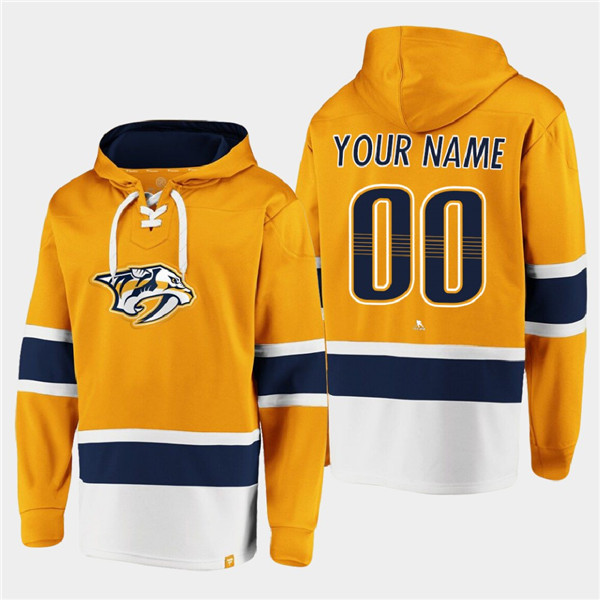 Personalized Men’s Nashville Predators Active Player Gold Ageless Must-Have Lace-Up Pullover Hoodie