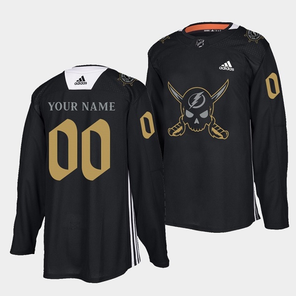Personalized Men’s Tampa Bay Lightningized Black Gasparilla Inspired Pirate-Themed Warmup Stitched Jersy