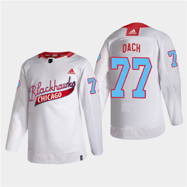 Personalized Men’s Chicago Blackhawks #77 Kirby Dach 2022 Community Night White Stitched Jersey