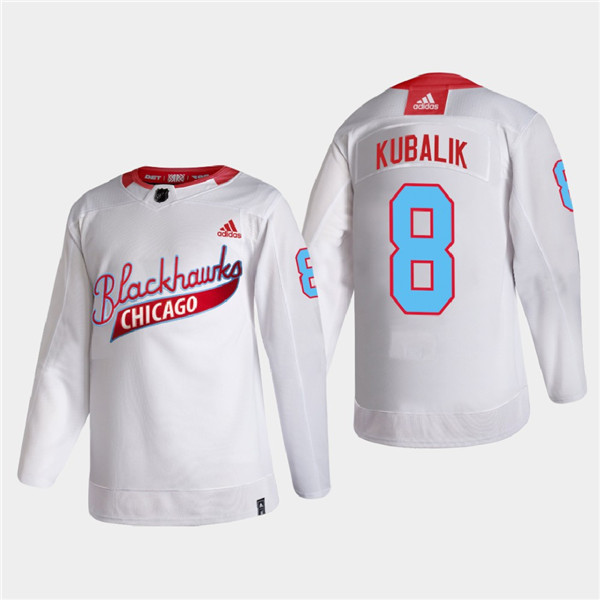 Personalized Men’s Chicago Blackhawks #8 Dominik Kubalik 2022 Community Night White Stitched Jersey