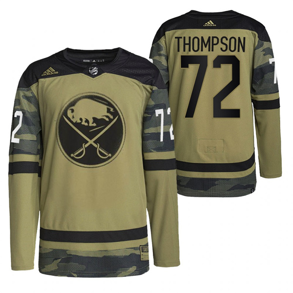 Personalized Men’s Buffalo Sabres #72 Tage Thompson 2022 Camo Military Appreciation Night Stitched Jersey