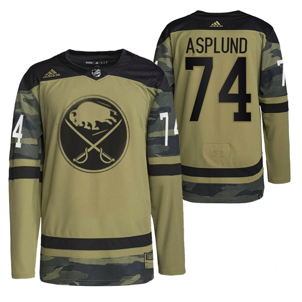 Personalized Men’s Buffalo Sabres #74 Rasmus Asplund 2022 Camo Military Appreciation Night Stitched Jersey