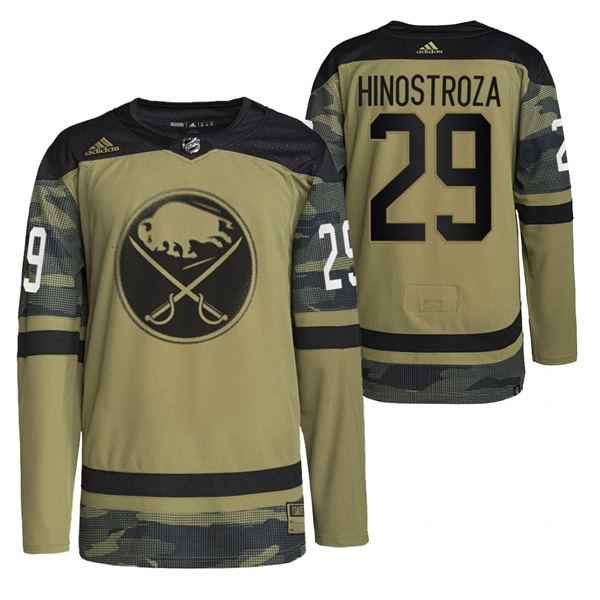 Personalized Men’s Buffalo Sabres #29 Vinnie Hinostroza 2022 Camo Military Appreciation Night Stitched Jersey