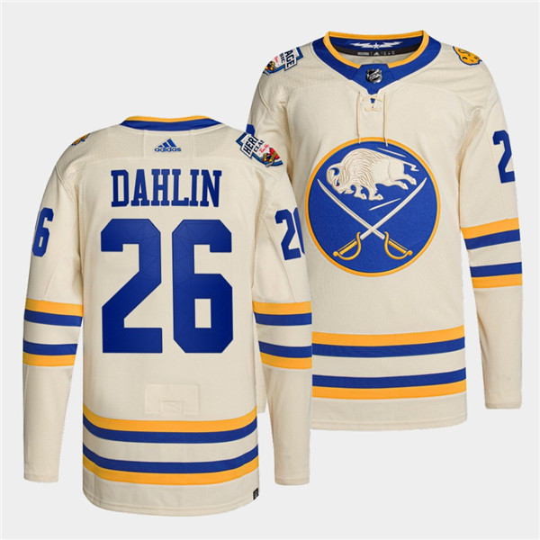 Personalized Men’s Buffalo Sabres #26 Rasmus Dahlin 2022 Cream Heritage Classic Stitched Jersey