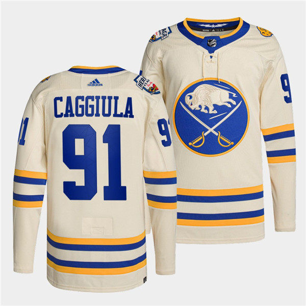 Personalized Men’s Buffalo Sabres #91 Drake Caggiula 2022 Cream Heritage Classic Stitched Jersey